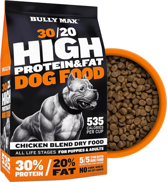 Bully Max 30/20 High Protein Dry Dog Food & 40/14 Dog Training Treats With Premium Chicken Bundle For Puppy And Adult Dogs Of Small, Medium, And Large Breeds - 15 Lb Dry Food Bag & 400G Treats Bag