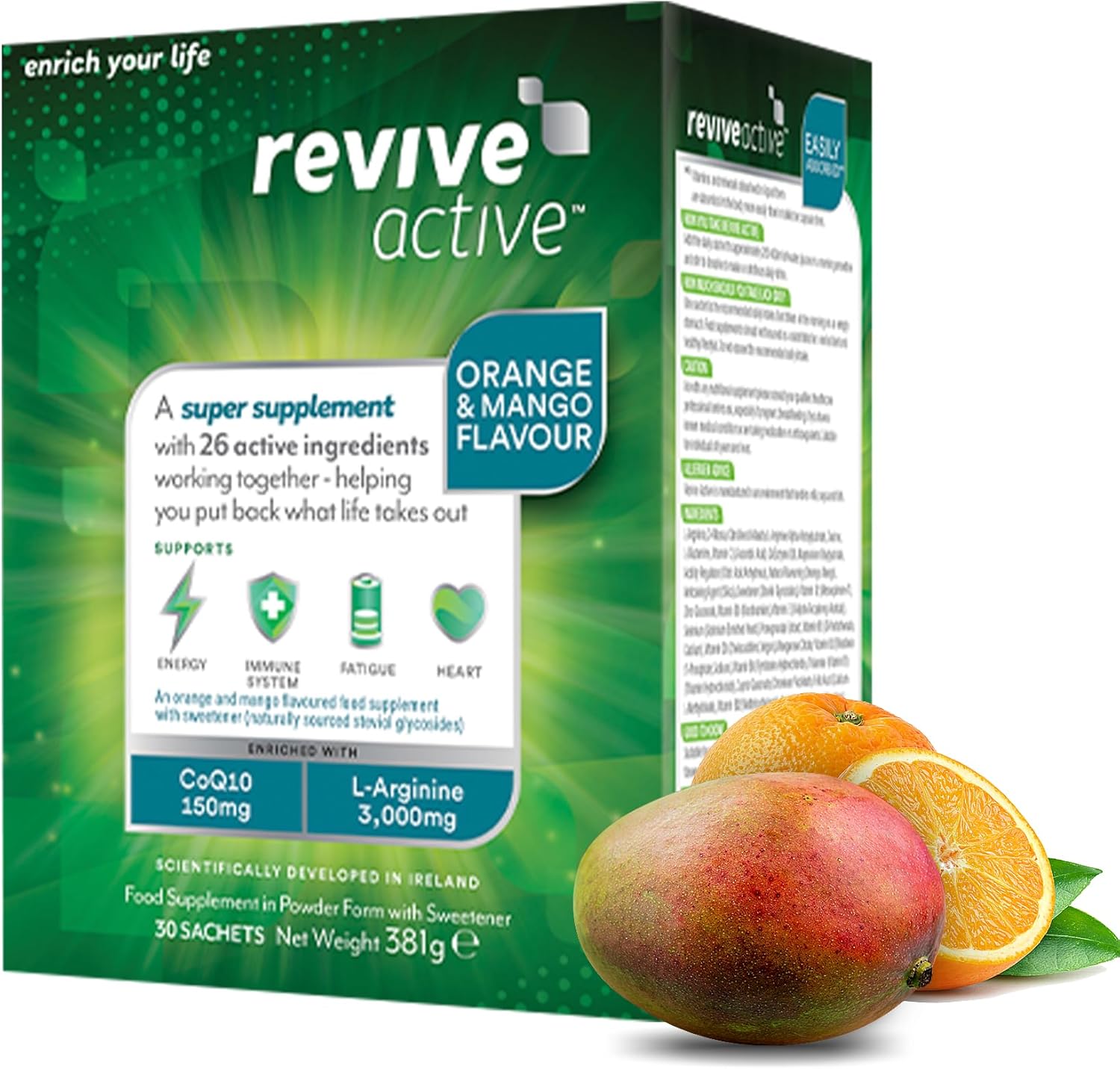 Revive Active, Super Supplement - 26 Active Ingredients In 1 Daily Sachet - Vitamin C, D, K2, Coq10, L-Arginine - Supports Overall Health, Immune System & Fatigue Reduction - 30 Day Supply