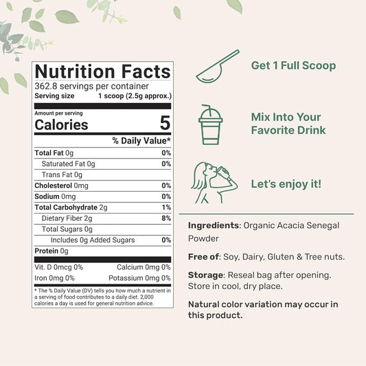 Micro Ingredients Organic Acacia Senegal Fiber Powder, 2 Lb | Instant Soluble Fiber | Plant-Based Prebiotic For Gut & Digestive Health | Non-Gmo, Gluten-Free, Vegan