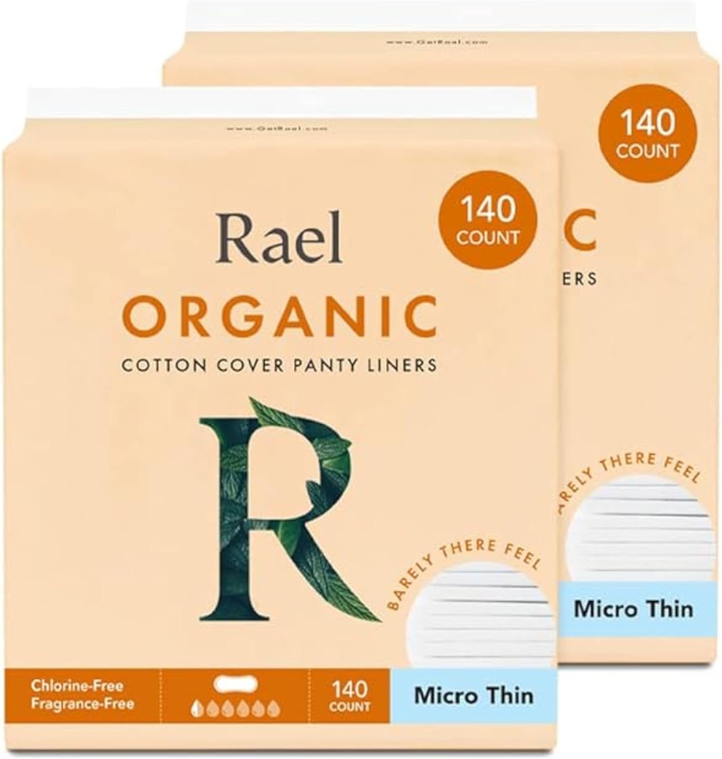 Rael Panty Liners for Women, Organic Cotton Cover - Thin Pantiliners, Light Absorbency, Unscented, Chlorine Free (Micro Thin, 280 Count)