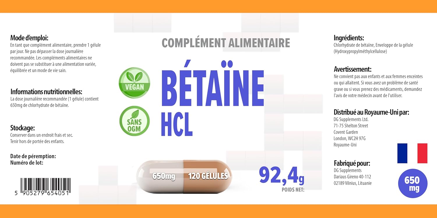 Hepatica Betaine Hcl 650Mg | 120 Vegan Capsules | High Strength Digestive Support & Stomach Acid Supplement | Aids Protein Digestion & Nutrient Absorption | 3Rd Party Lab Tested
