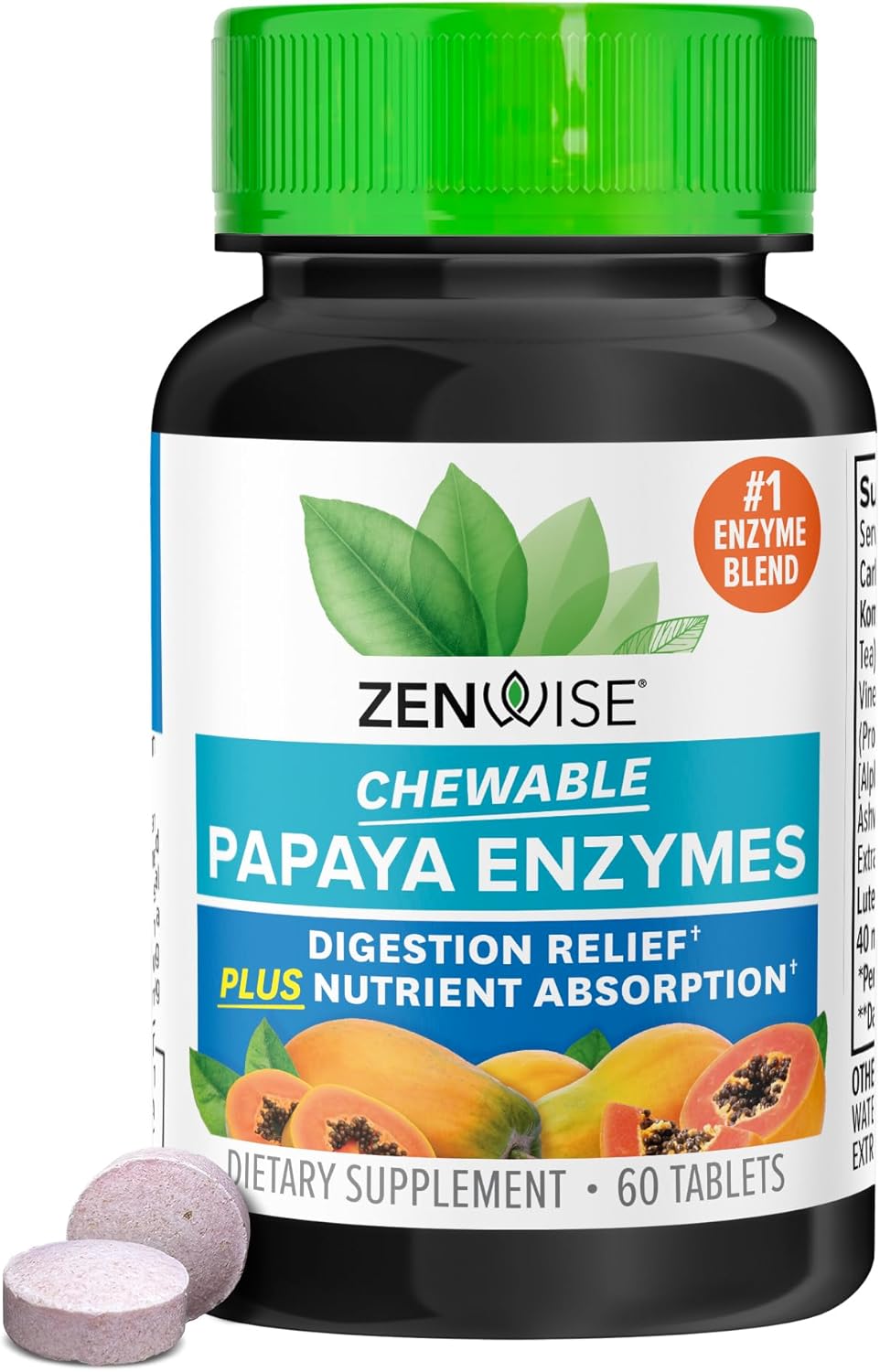 Zenwise Health Papaya Enzymes Chewable With Digestive Enzymes And Bromelain For Digestive Health And Bloating Relief For Women And Men, Enzymes For Digestion And Gut Health - 30 Ct