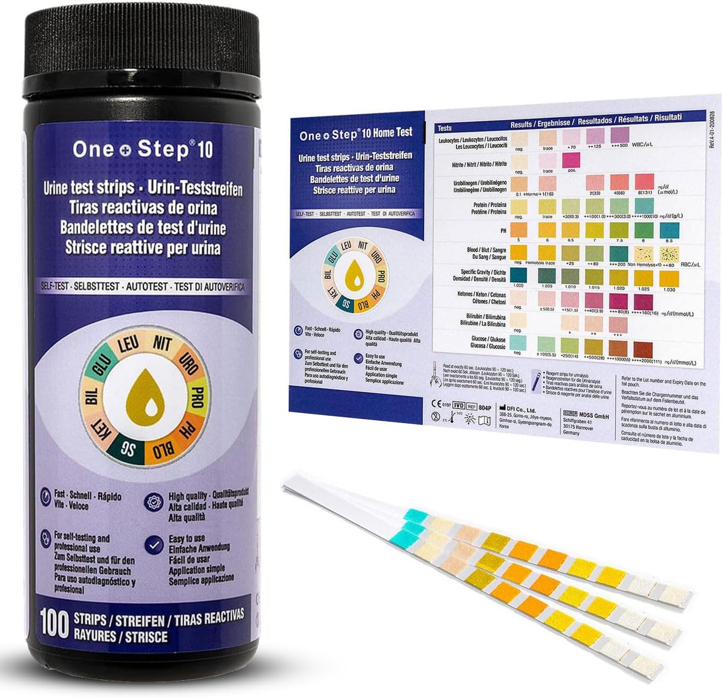 100 X 10-In-1 Parameter Urine Test Strips | Glucose, Ketone, Bilirubin, Nitrite, Urobilinogen, Protein, Ph, Blood, Specific Gravity And Leukocytes Dipstick Tests