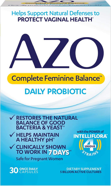 Azo Complete Feminine Balance Daily Probiotics For Women, Clinically Proven To Help Protect Vaginal Health, Balance Ph And Yeast, Non-Gmo, 30 Count