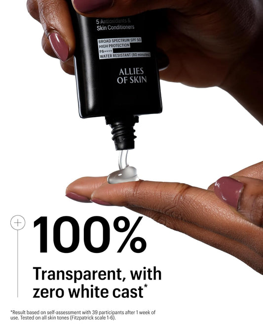 Allies Of Skin Daily Face Sunscreen Spf 50, Travel Size | Zero White Cast Lightweight Formula | Dermatologist Tested Under Makeup Primer| Water-Resistant & Pa++++ Broad Spectrum Uva/Uvb (0.7 Oz)