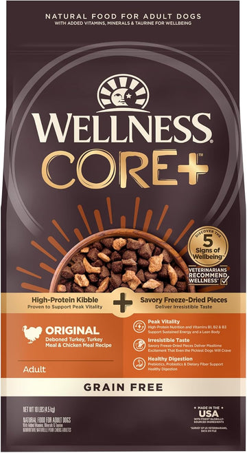 Wellness Core+ (Formerly Rawrev) Natural Grain Free Dry Dog Food, Original Turkey & Chicken With Freeze Dried Turkey, 10-Pound Bag