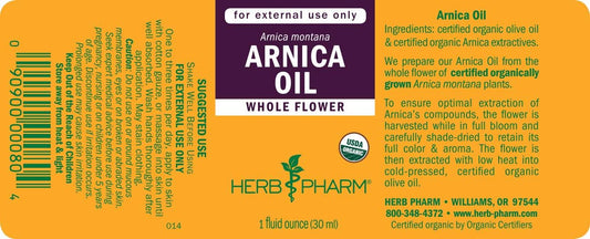 Herb Pharm Certified Organic Oil, Arnica, 1 Fl Oz