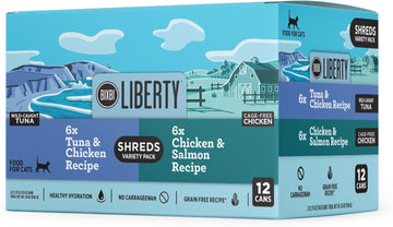 Bixbi Liberty Wet Cat Food Shreds Variety Pack Featuring Chicken/Salmon Recipe & Tuna/Chicken Recipe – (2.75 Ounce Cans, Case Of 12)