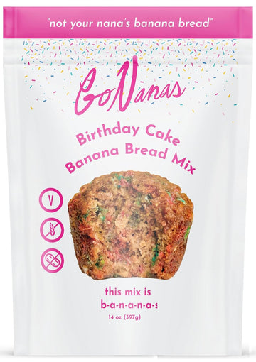 GoNanas Birthday Cake Banana Bread Mix, Vegan, Gluten Free Healthy Snacks. Oat Flour Banana Bread or Muffin Mix. Women Owned, US Ingredients, Dairy Free, Nut Free, Delicious Vegan Snacks (1 Pack)