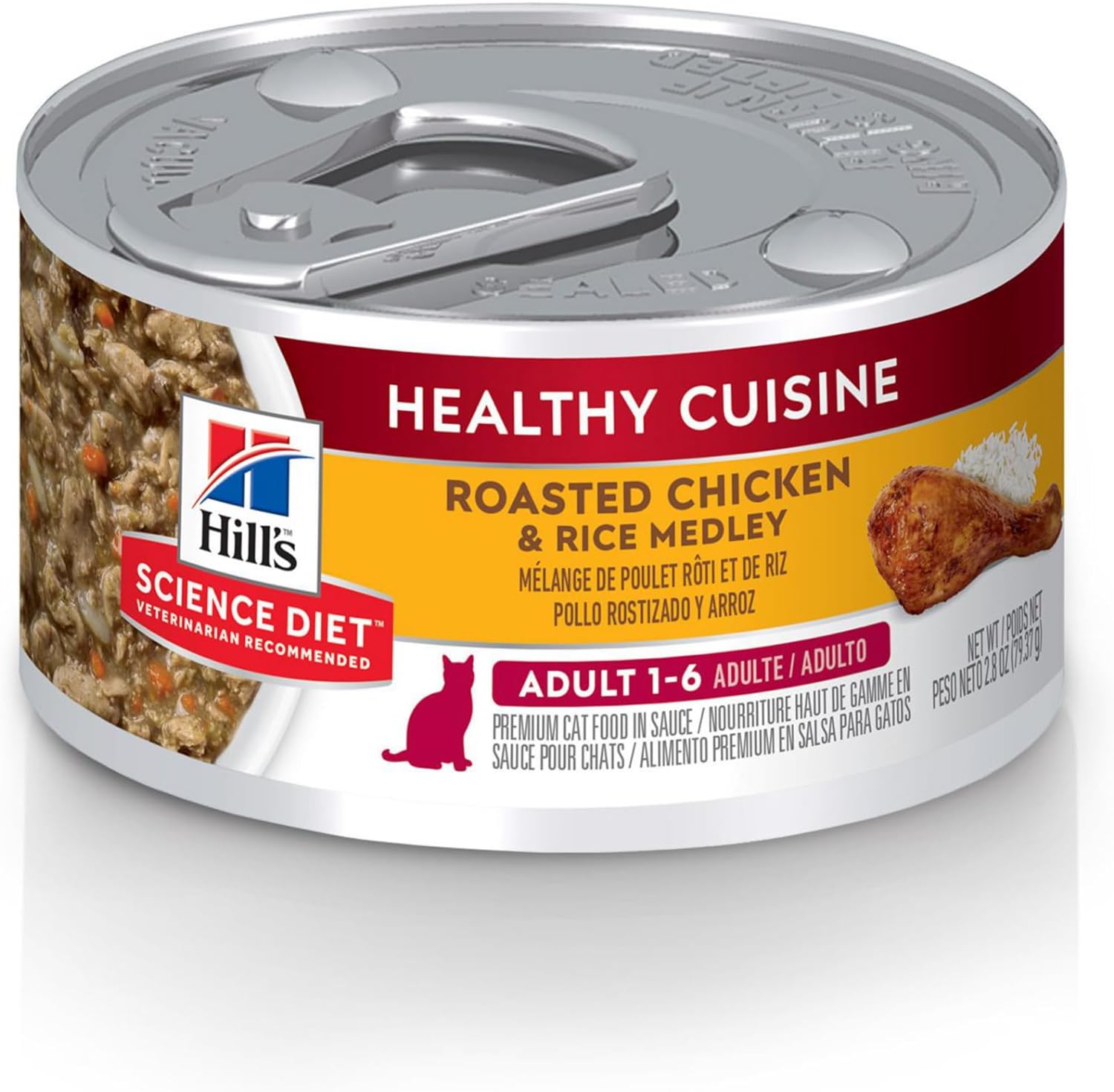 Hill'S Science Diet Healthy Cuisine, Adult 1-6, Great Taste, Wet Cat Food, Roasted Chicken & Rice Stew, 2.8 Oz Can, Case Of 24
