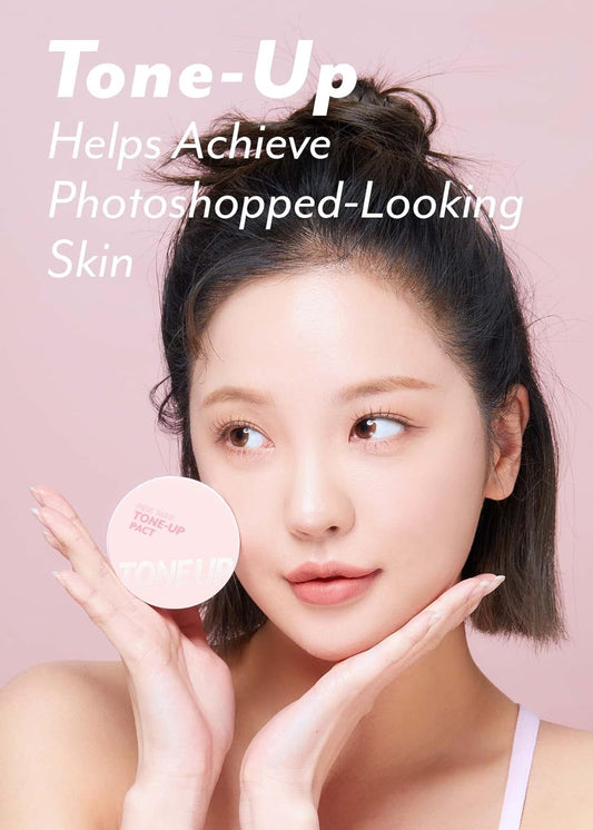 I'M Meme Compact - Tone-Up Pact | Korean Pressed Powder For Pink Blur Effect, With Calamine, Mattify Skin, Setting Powder For Makeup, Valentine Day Gift, 0.35 Oz