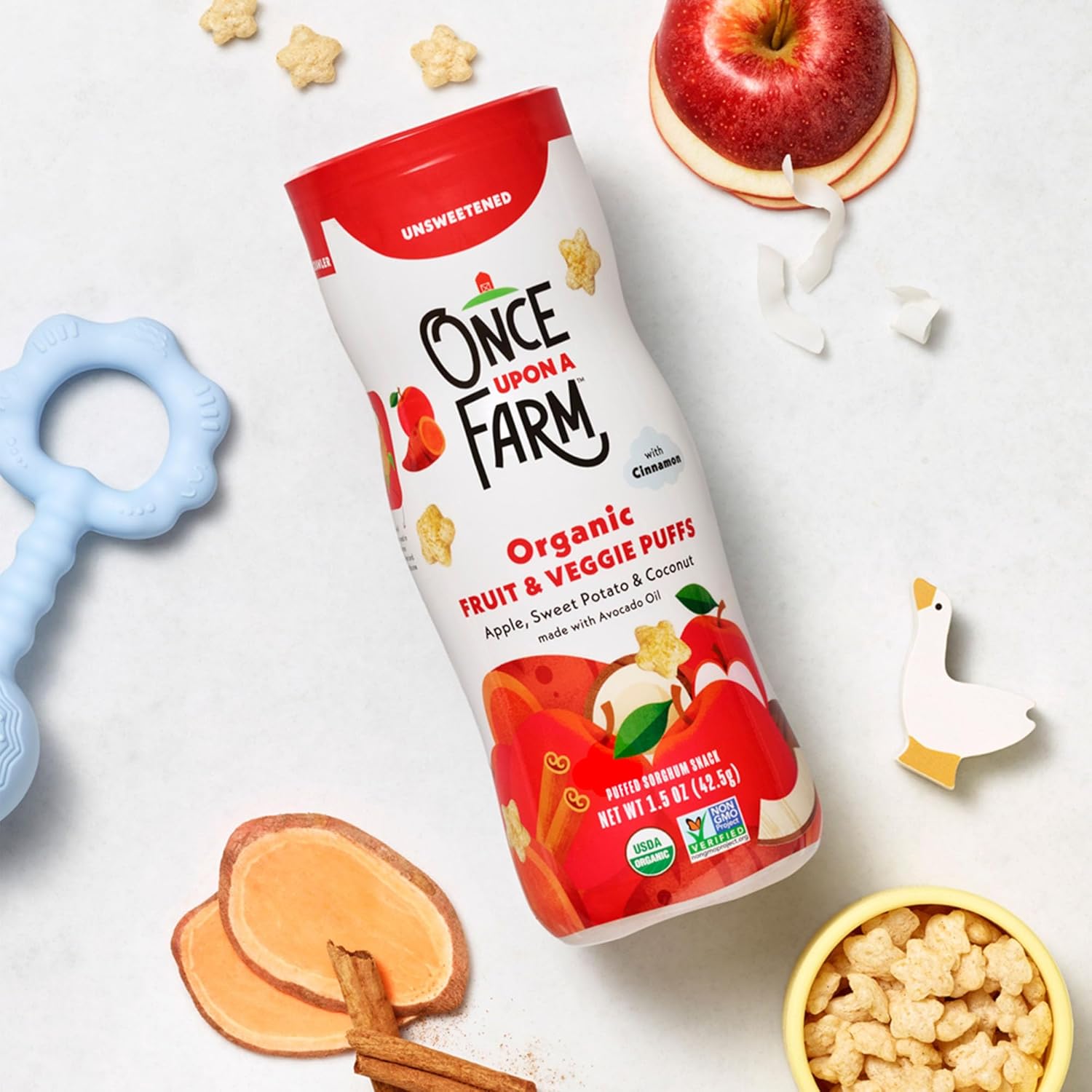 Once Upon a Farm Organic Fruit & Veggie Baby Puffs, Apple, Sweet Potato & Coconut | 6 count : Baby