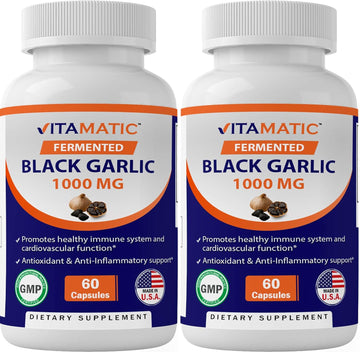 2 Pack - Vitamatic Fermented Black Garlic Extract 1000 mg 60 Capsules - Non-GMO, Gluten Free - Antioxidant and Cholesterol Support (Total 120 Capsules)