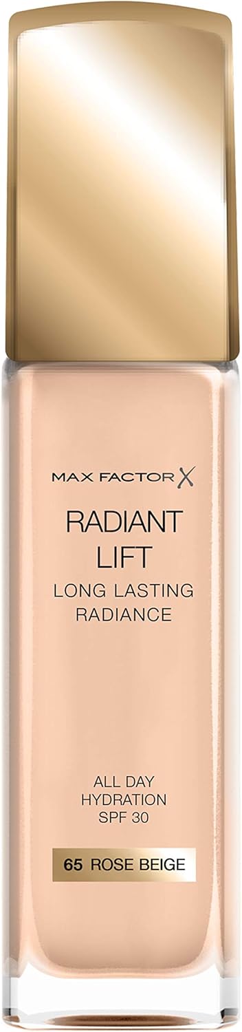 Max Factor Radiant Lift Liquid Pump Medium To Full Coverage Radiant Finish Foundation With Spf30 And Hyaluronic Acid, 065 Rose Beige, Medium Skin Tone, 30Ml