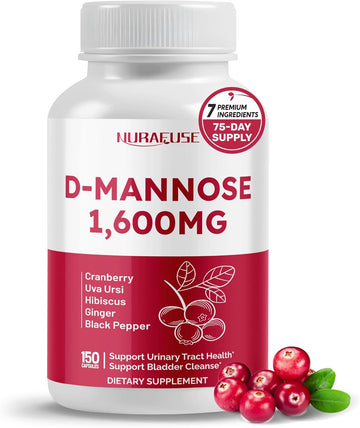 D-Mannose With Cranberry, Uva Ursi, Hibiscus, Ginger, Black Pepper - Supports Urinary Tract Health, Bladder Cleanse - Made And Tested In The Usa