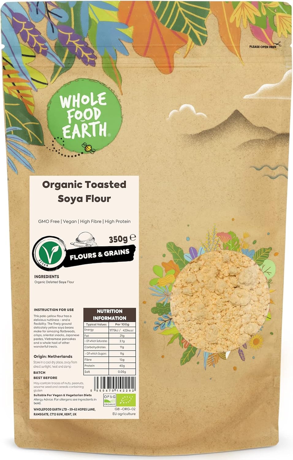 Wholefood Earth Organic Toasted Soya Flour – 350G | Gmo Free | Vegan | High Fibre | High Protein | Certified Organic