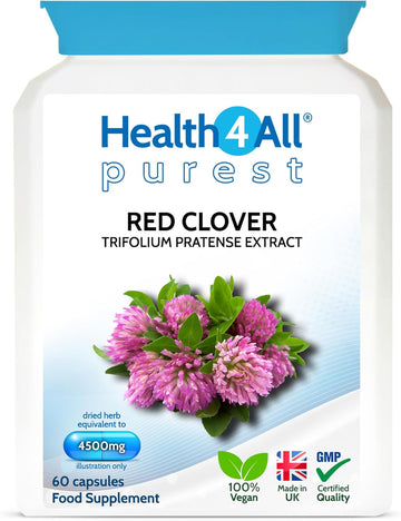 Health4All Red Clover 4500Mg 60 Capsules 2 Months Supply, High Strength Extract 24Mg Isoflavones Each Capsule, Menopause Support & Hormone Balance Vegan Supplement | Made In Uk