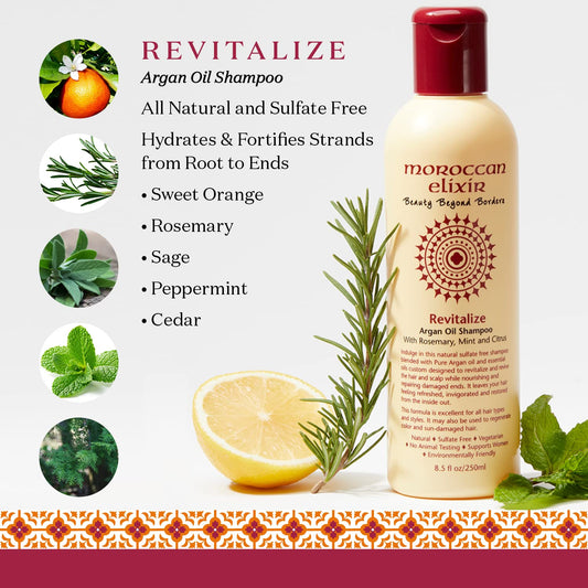 Revitalize Argan Oil Shampoo, Paraben And Sulfate Free Shampoo Repairs Dry, Damaged, Color-Treated Hair, Tames Frizz And Promotes Growth For Strong, Shiny Hair (8.5Oz)