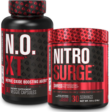 Jacked Factory Nitrosurge Shred Thermogenic Pre-Workout In Black Cherry & N.O. Xt Nitric Oxide Booster For Men & Women