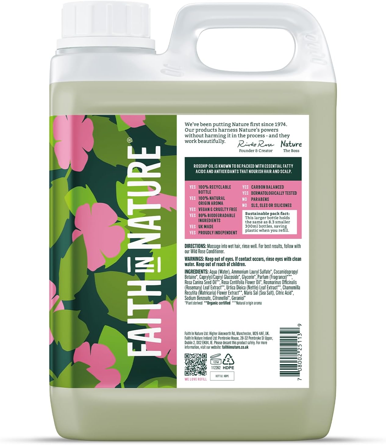 Faith In Nature Natural Wild Rose Shampoo, Nourishing for Normal Hair & Scalp, Vegan & Cruelty Free, No SLS, Silicones or Parabens, 2.5L Refill : Amazon.co.uk: Beauty