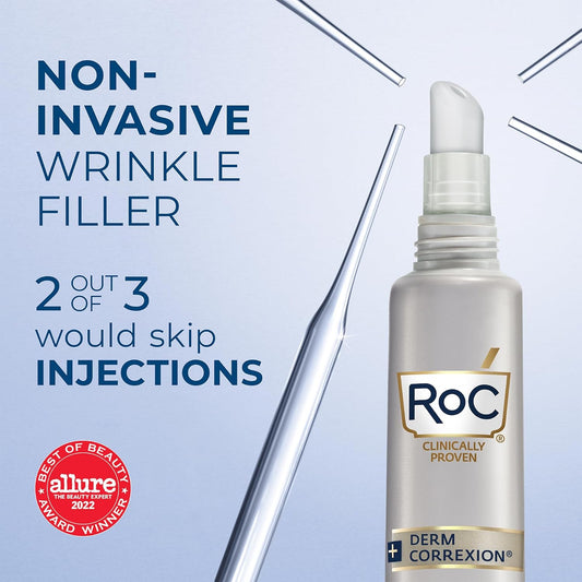 Roc Derm Correxion Fill + Treat Advanced Retinol Serum, Wrinkle Filler Treatment With Hyaluronic Acid For Crow'S Feet, 11 Wrinkles, & Laugh Lines, (.5 Fl Oz) With Retinol Packette (Packaging May Vary)