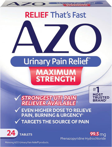 Azo Urinary Pain Relief Maximum Strength, Fsa/Hsa Eligible, Fast Relief Of Uti Pain, Burning & Urgency, Targets Source Of Pain, #1 Most Trusted Brand, 24 Tablets