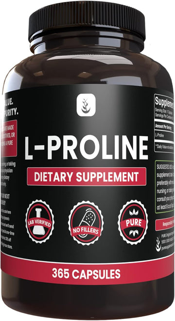 Pure Original Ingredients L-Proline (365 Capsules) No Magnesium Or Rice Fillers, Always Pure, Lab Verified