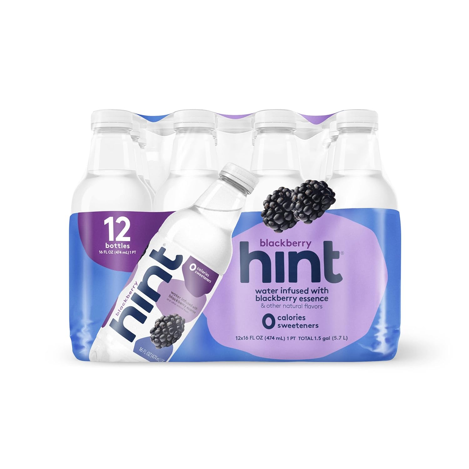 Hint Water Blackberry, Pure Water Infused With Blackberry, Zero Sugar, Zero Calories, Zero Sweeteners, Zero Preservatives, Zero Artificial Flavors, 16 Fl Oz (Pack Of 12)