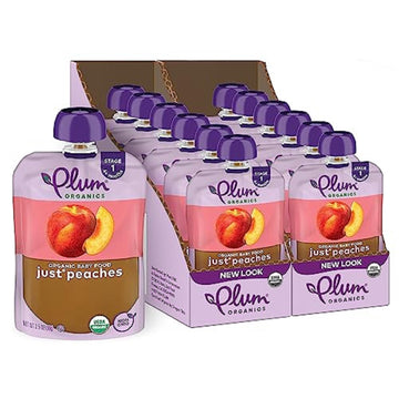 Plum Organics | Stage 1 | Organic Baby Food Meals [4+ Months] | Peach Puree | 3.5 Ounce Pouch (Pack Of 12) Packaging May Vary