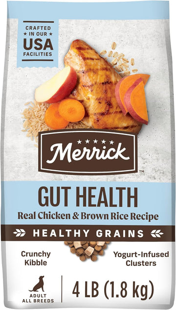 Merrick Gut Health Recipe, Healthy Grains Natural Chicken And Rice Dry Dog Food With Yogurt-Infused Clusters - 4 Lb. Bag