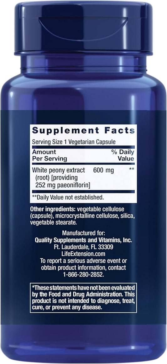 Life Extension Peony Immune, White Peony Root, Immune Health Support, Immune System, Gluten-Free, Non-Gmo, Vegetarian, 60 Capsules