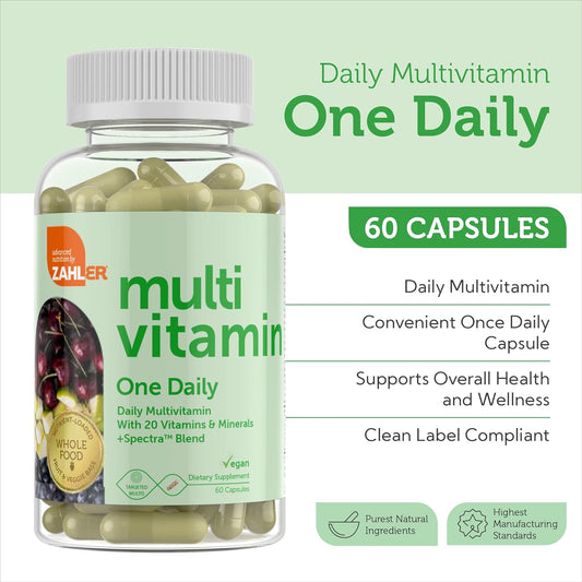 Zahler - One Daily Vegan Multivitamins For Women & Men (60 Count) Kosher Vegan Multivitamin - Essential Vitamins & Minerals With Whole Food Spectra Blend - Vegetarian And Vegan Vitamins For Adults