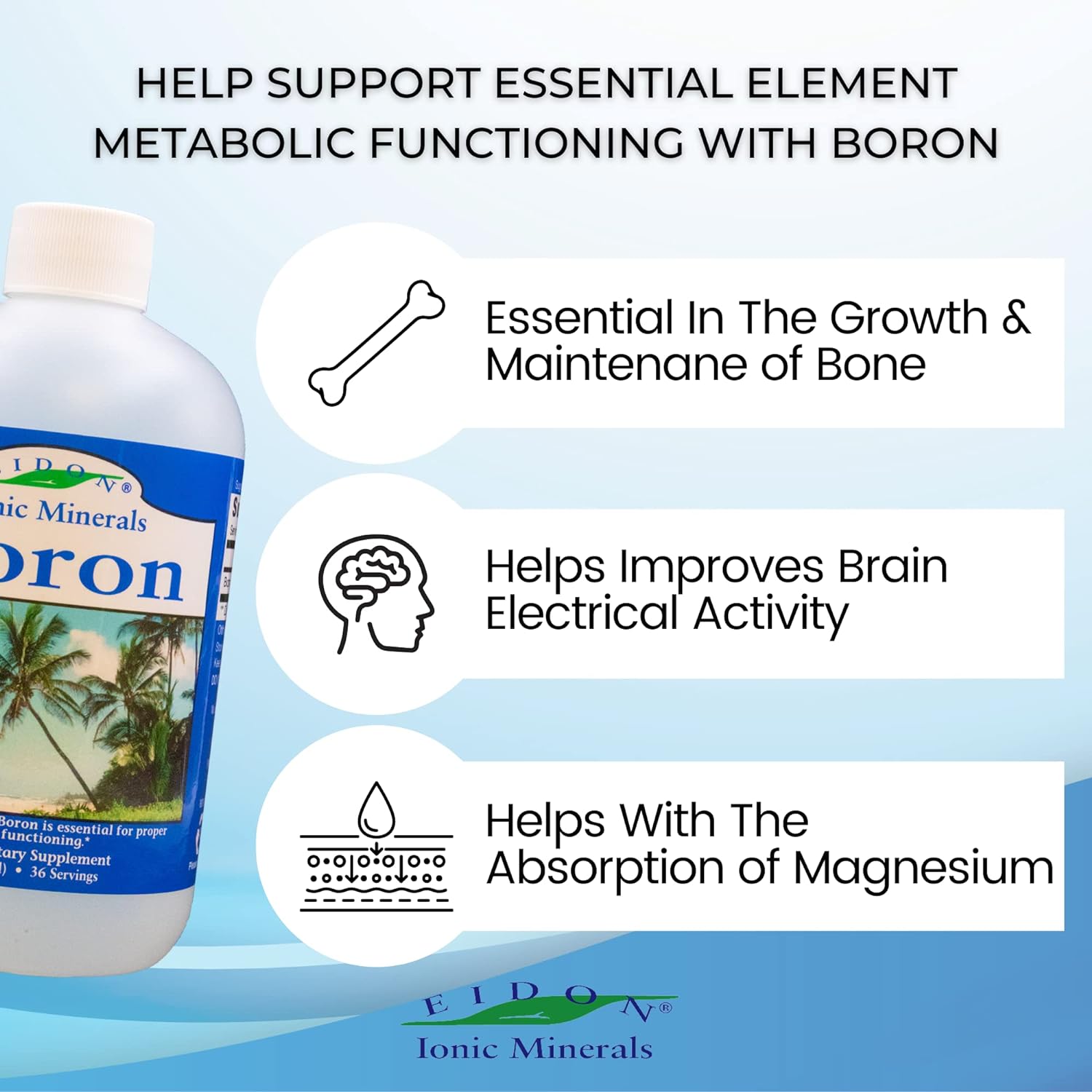 Eidon Liquid Boron Drops - Ionic Mineral Boron Supplement, Essential E