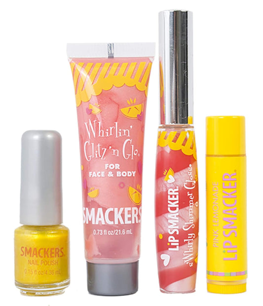 Lip Smacker Pink Lemonade Glam Bag Makeup Set For Girls | Lip Balm, Lip Gloss, Nail Polish, & Lotion | Christmas Make Up Collection | Holiday Present | Gift For Girls | Set Of 4