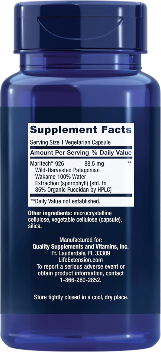 Life Extension Optimized Fucoidan With Maritech 926 - Fucoidan Supplement - Wild-Harvested Wakame From Ocean Extract For Immune Health Support - Non-Gmo, Gluten-Free, Vegetarian - 60 Capsules
