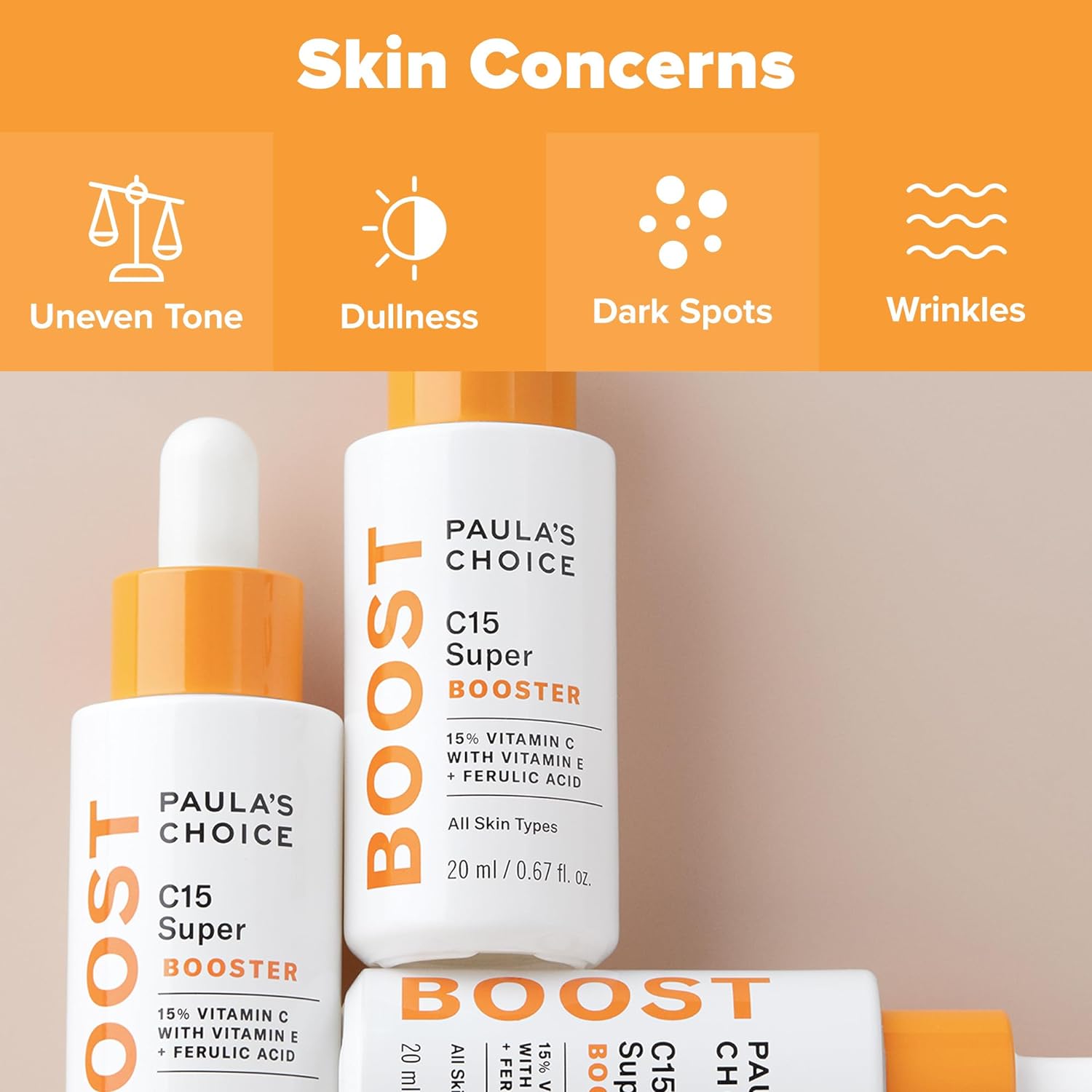 Paula's Choice BOOST C15 Super Booster, 15% Vitamin C with Vitamin E & Ferulic Acid, Skin Brightening Serum, 0.67 Ounce : Beauty & Personal Care