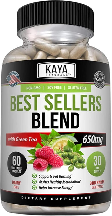 Kaya Naturals Best Sellers Blend - Energy To Burn Fat | Healthy Metabolism - Soy Free, Non-Gmo And Gluten Free - Natural Ingredients For Overall Wellness - 60 Vegetable Capsules