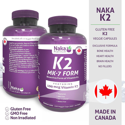 K2 Mk-7 330, Naka Platinum K2 (Mk-7 Form) 330 Veggie Caps - Exclusive Size: 300 + 30 Free, 330 Count