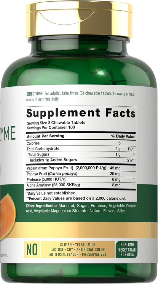 Carlyle Papaya Enzyme Chewable Tablets | Vegetarian, Non-Gmo, Gluten Free Formula | Tropical Flavor
