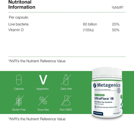 Metagenics Ultraflora Ib - Daily Probiotic - 60 Billion Live Bacteria With Vitamin D - Supports Digestive And Immune Support - 30 Capsules