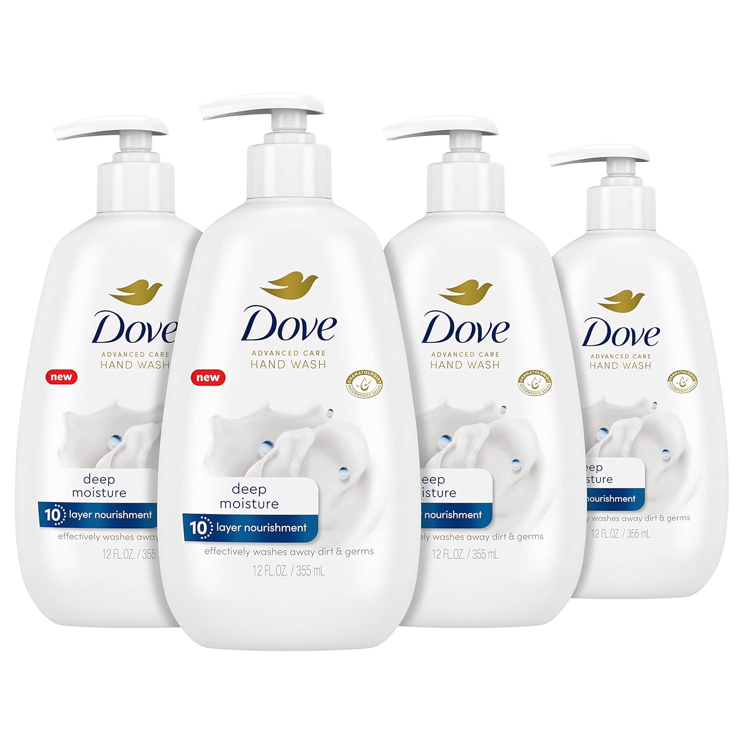 Dove Advanced Care Hand Wash Deep Moisture 4 Count For Soft, Smooth Skin, More Moisturizers Than The Leading Ordinary Hand Soap, 12 Oz