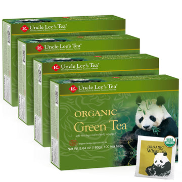 Uncle Lee’S Organic Green Tea - Premium Tea For Everyday Wellness, Medium Caffeine, Antioxidant-Rich Green Tea Bags, Individually Wrapped, 100 Count (Pack Of 4)