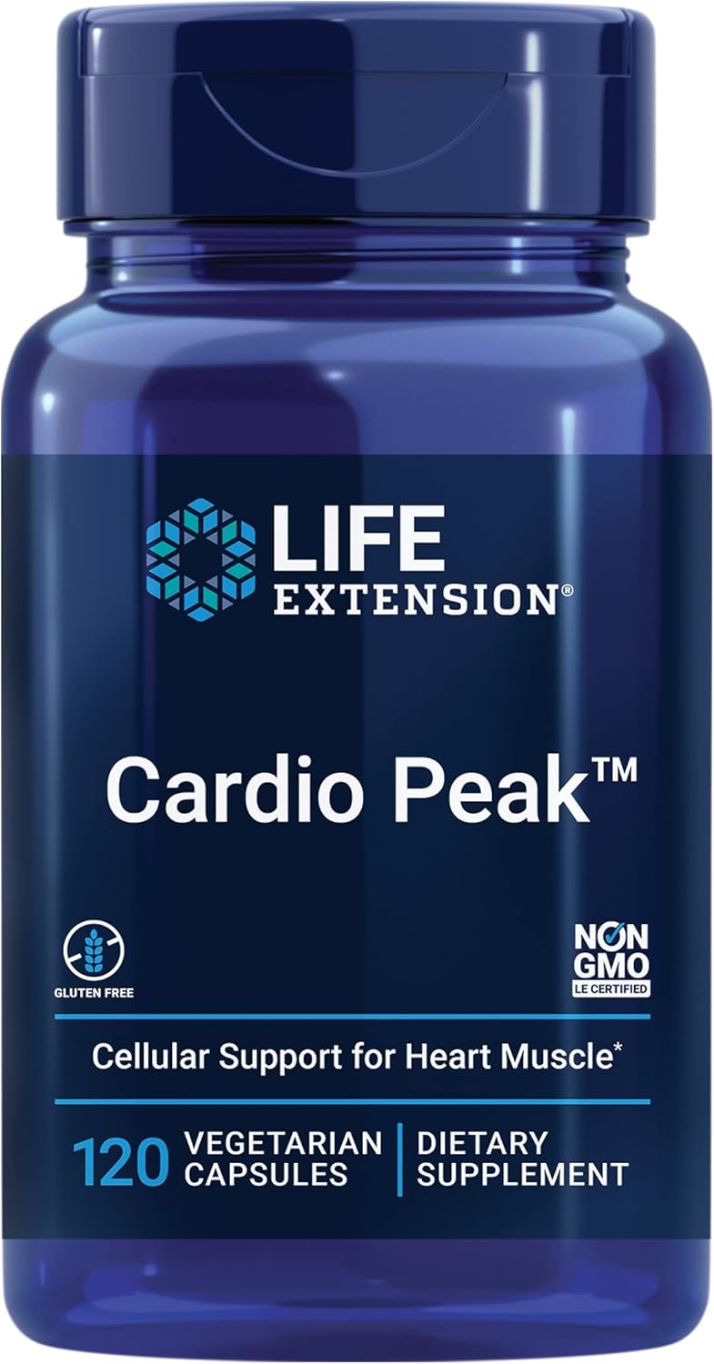 Life Extension Cardio Peak - Hawthorn Extract (Leaf, Flower, Stem) Supplement With Arjuna Extract For Heart Health Support - Twice Daily - Gluten Free, Non-Gmo, Vegetarian - 120 Capsules