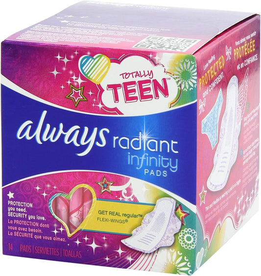 Always Radiant Teen Pads Get Real Regular Unscented w/Wings - 14ct