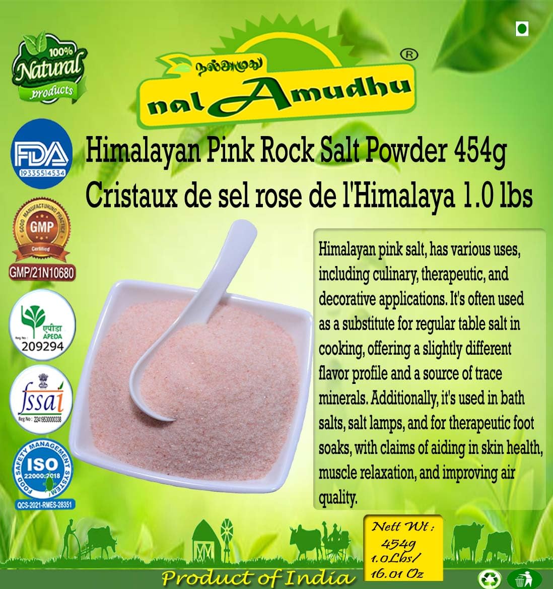 Nalamudhu Himalayan Pink Rock Salt Powder | Induppu | Sendha Namak 454G | 1.0Lbs