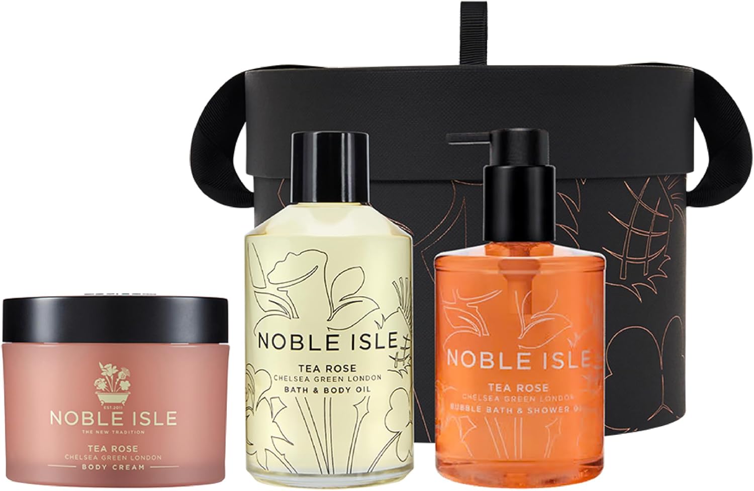Noble Isle Tea Rose Eternal Rose Gift Set For Women & Men | Bath & Shower Gel, Body Cream & Bath Oil | Infused With Black Tea Leaves & English Rose Petals | Vegan & Cruelty Free - 3 X 250Ml