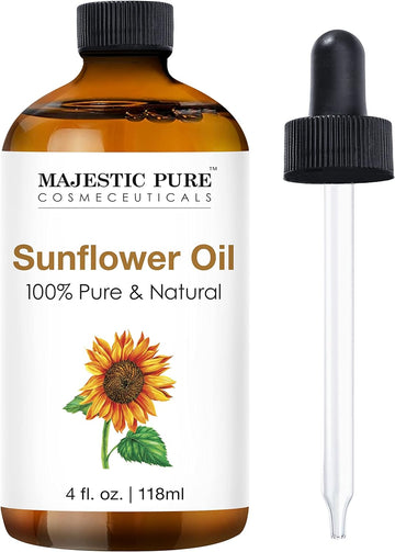 MAJESTIC PURE Sunflower Oil - 100% Natural, Pure & Cold-Pressed - Sunflower Seed Oil - Sunflower Oil for Skin, Hair, Body, Massage, & Essential Oils Mixing - Skin Care for Men and Women - 4 fl oz