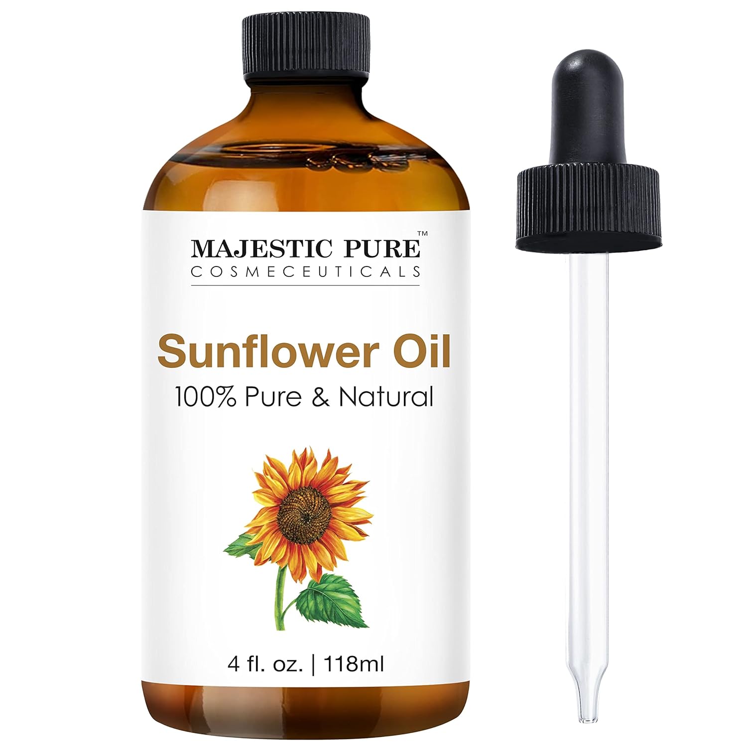 Majestic Pure Sunflower Essential Oil | 100% Pure And Natural Sunflower Oil | Premium Grade Essential Oils For Hair Care, Home Diffusers, Skin, Aromatherapy, Massage And Humidifiers | 4 Fl Oz