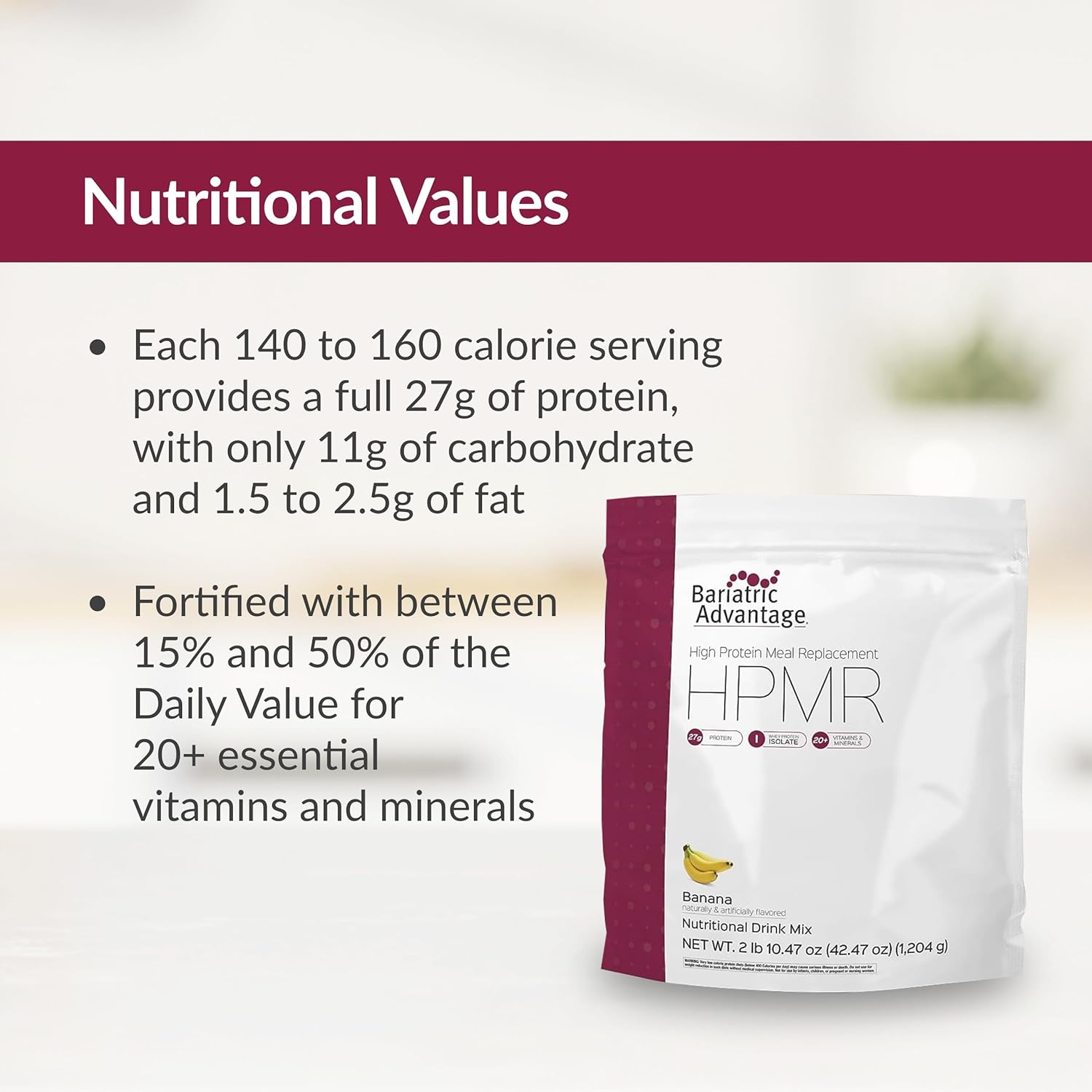 Bariatric Advantage High Protein Meal Replacement Drink Mix, Protein Powder Whey Isolate For Gastric Bypass And Sleeve Gastrectomy Patients, 27G Protein, Lactose Free - Banana - 28 Servings : Grocery & Gourmet Food