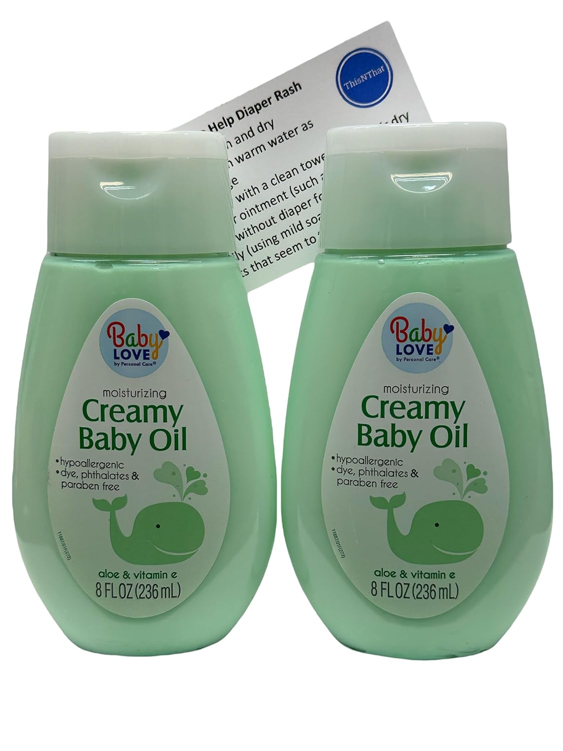ThisNThat Paraben Free, Hypoallergenic, Moisturizng Baby Oil Bundle Includes: (2) 8oz Baby Love Creamy Baby Oil Recipe Card